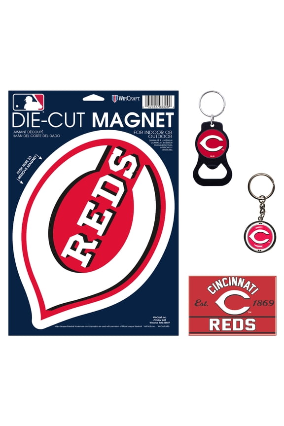 Cincinnati Reds 4-Pack Key Rings and Magnets Set