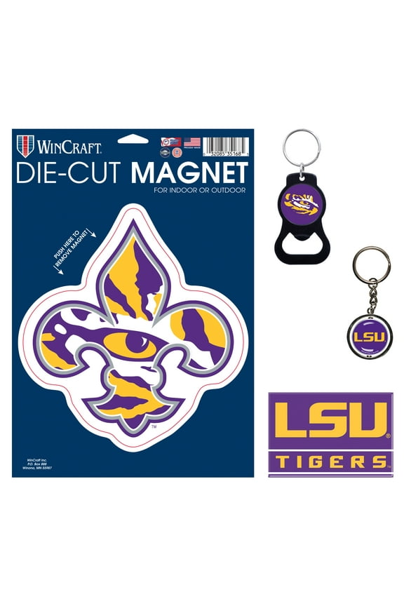 LSU Tigers 4-Pack Key Rings and Magnets Set