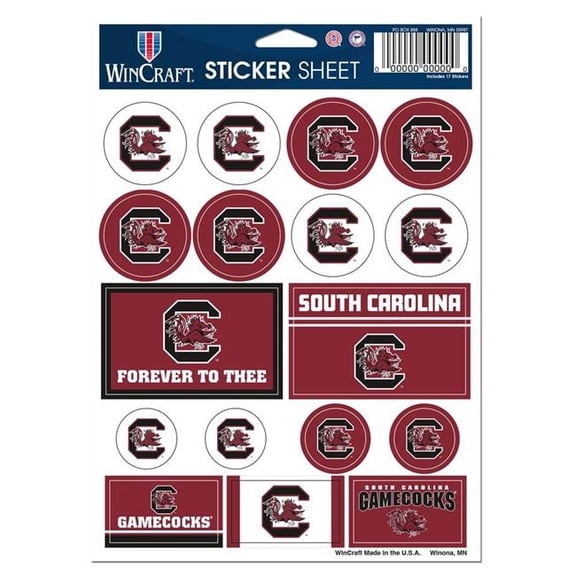 WinCraft South Carolina Gamecocks Vinyl Sticker Sheet 17 Decals 5x7 Inches