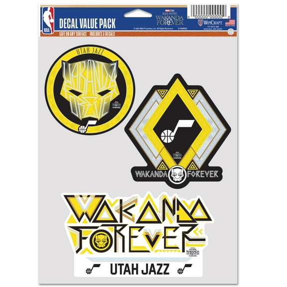 WinCraft Utah Jazz Three-Pack Black Panther 2 Fan Decal Set