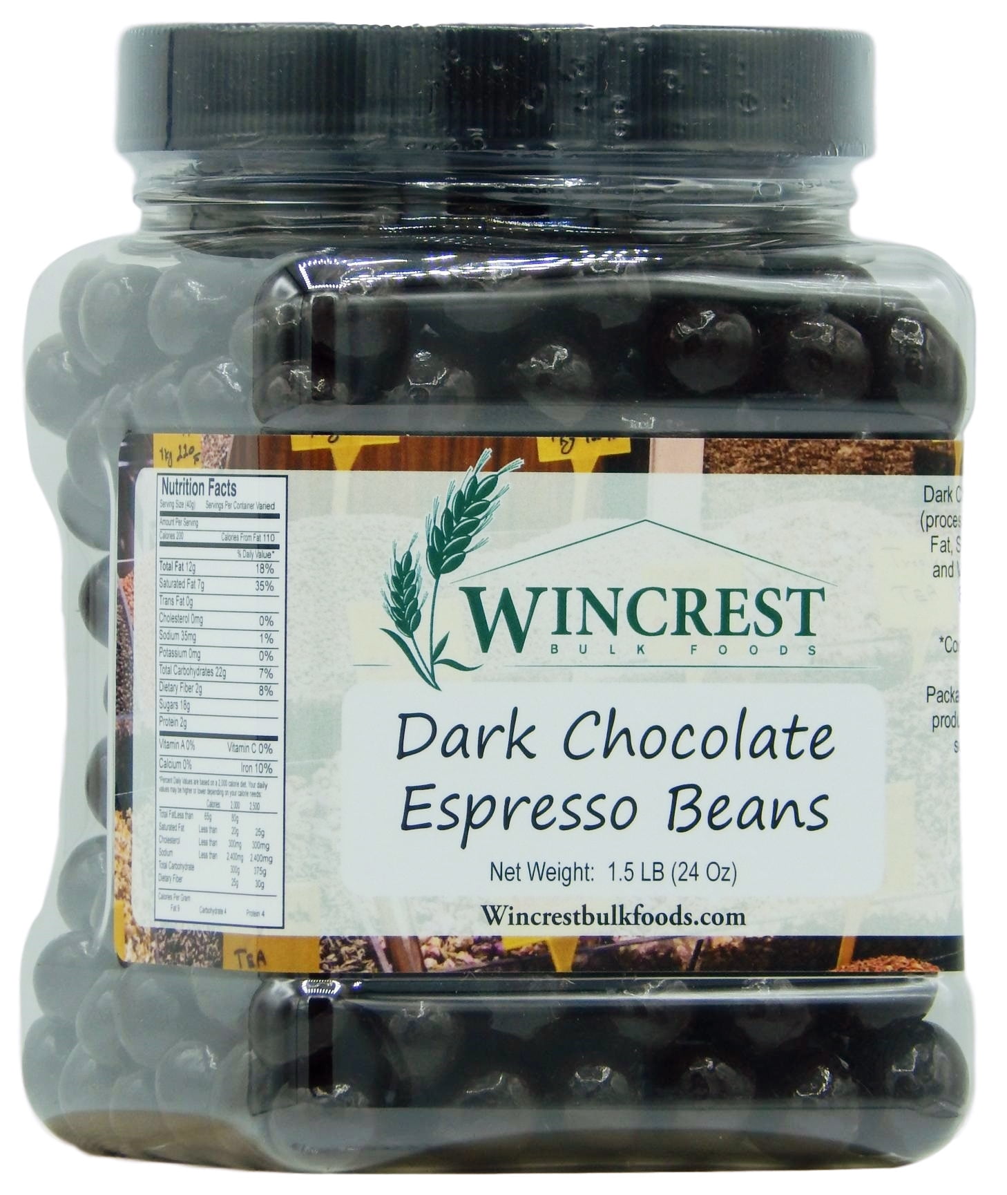 Dark Chocolate Espresso Beans - 1.5 Lb Container