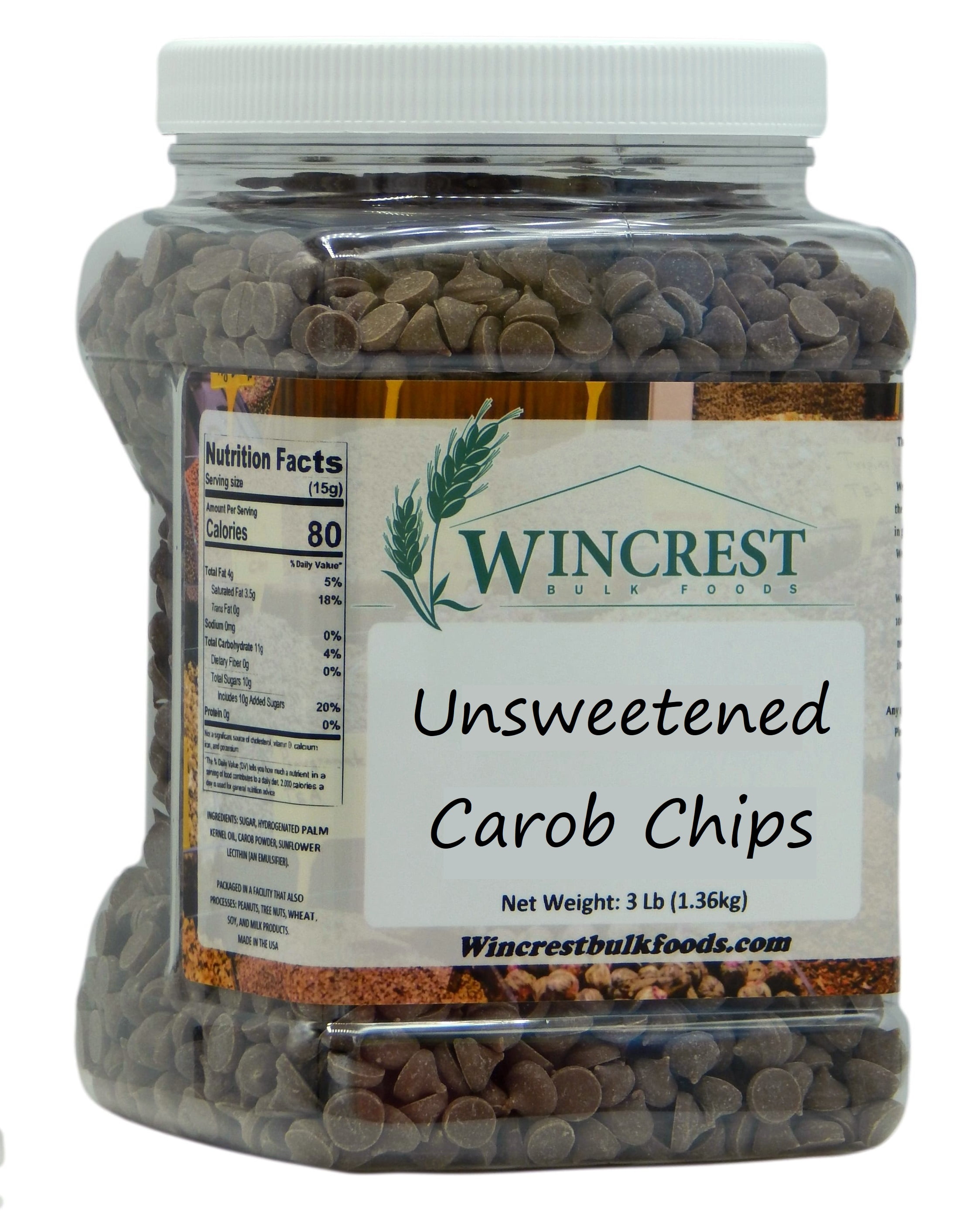 WinCrest Unsweetened Carob Chips 3 Lb Tub