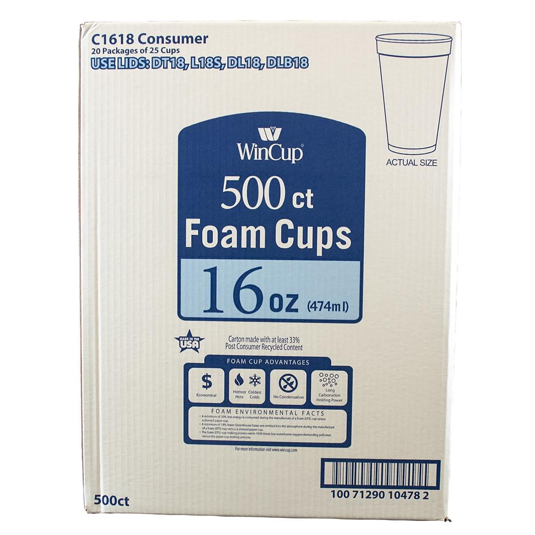 WinCup 16Oz. Disposable Hot Styrofoam Cups, 500 ct. White