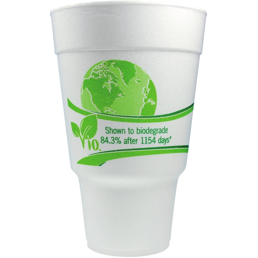 WinCup Vio Biodegradable White/Green Foam Cups, 32 oz, 300 count