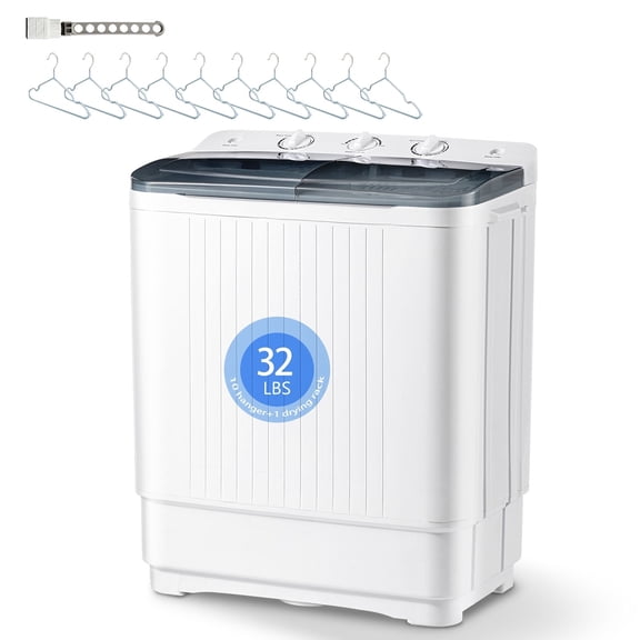 WinFire 32 lbs Portable Compact Twin‑Tub Washing Machine, Space‑Efficient Mini Appliance with Drying Rack &10 Clothes Hangers