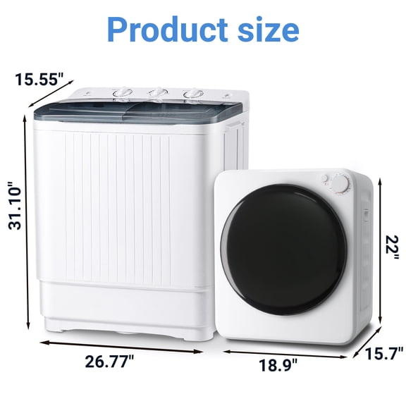 WinFire Portable Washer & Dryer Combo, 32 lbs Twin-Tub Washer & 800W 1.8 Cu.Ft Dryer, Space-Saving Laundry Set for Apartments, RV & Camping