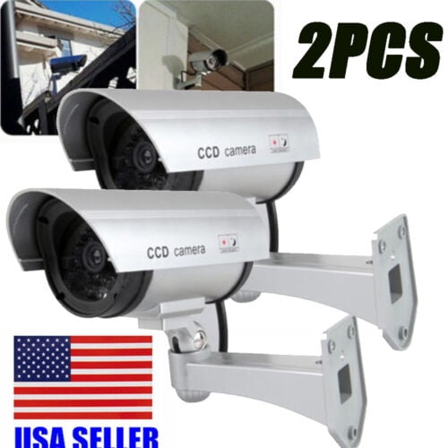 WinHolder 2PCS Dummy Fake Security Camera CCTV LED Flashing Surveillance Indoor/Outdoor Silver