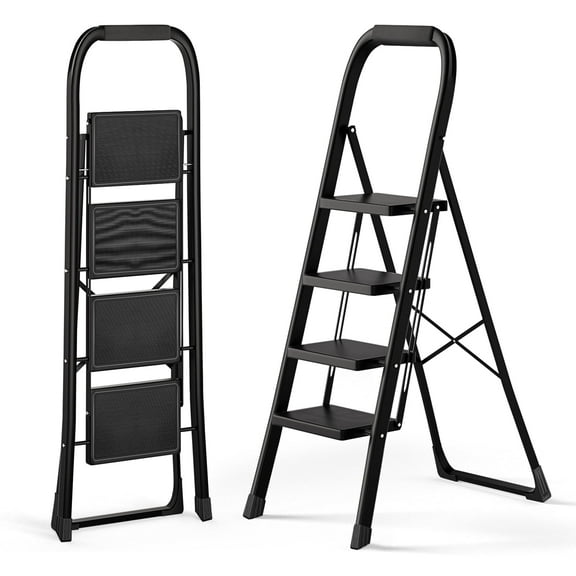 Winholder 4 Step Folding Ladder Step Stool with Wide Anti-Slip Pedal Convenient Handgrip Lightweight 330lbs Sturdy Portable Household Ladder for Home Kitchen Closet