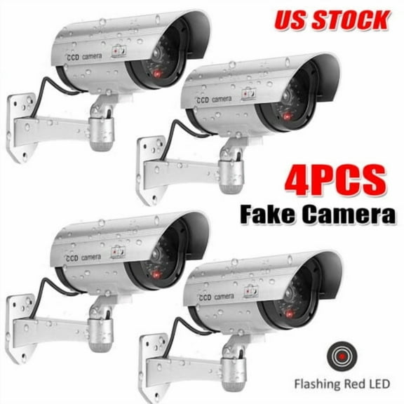 WinHolder 4X Fake Dummy Surveillance Security Camera Flashing Light Waterproof In/Outdoor Silver