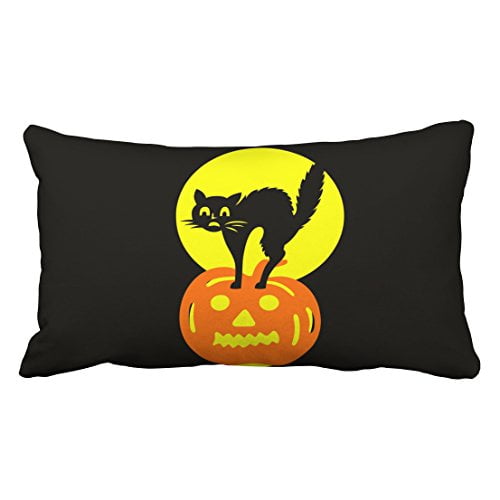 WinHome Abstract Vintage Black And Yellow Skulls Pumpkin Cat Halloween Polyester 20 x 30 Inch Rectangle Throw Pillow Covers With Hidden Zipper Home Sofa Cushion Decorative Pillowcases