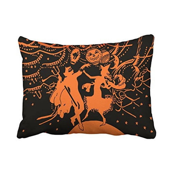 WinHome Abstract Vintage Fashion Happy Halloween Dancing Costume Party Orange And Black Polyester 20 x 30 Inch Rectangle Throw Pillow Covers With Hidden Zipper Home Sofa Cushion Decorative Pillowcases