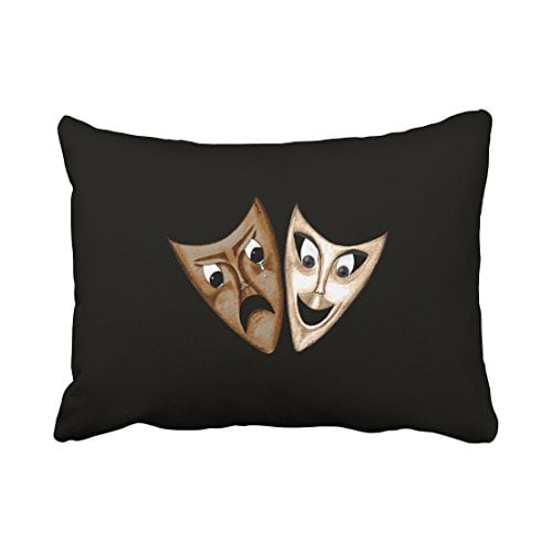 WinHome Abstract Vintage Fashion Tragedy Comedy Face Simple Black Polyester 20 x 30 Inch Rectangle Throw Pillow Covers With Hidden Zipper Home Sofa Cushion Decorative Pillowcases