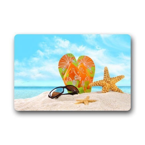 WinHome Beach Flip Flops Doormat Floor Mats Rugs Outdoors/Indoor Doormat Size 30x18 inches