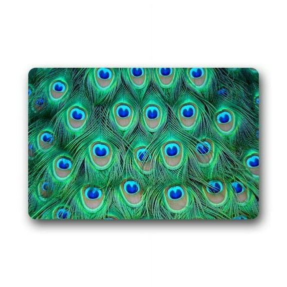 WinHome Beautiful Green Peacock Feather Doormat Floor Mats Rugs Outdoors/Indoor Doormat Size 23.6x15.7 inches