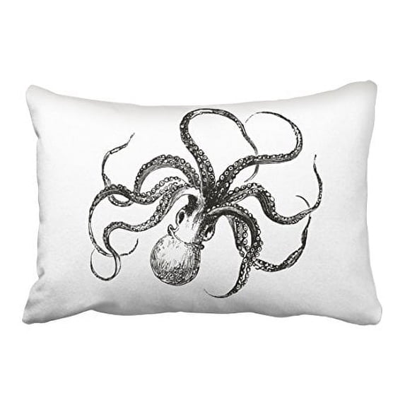 WinHome Black And White Octopus Sketch Art Drawing Decorative Pillow Cover With Hidden Zipper Decor Cushion Two Side 20x30 inches