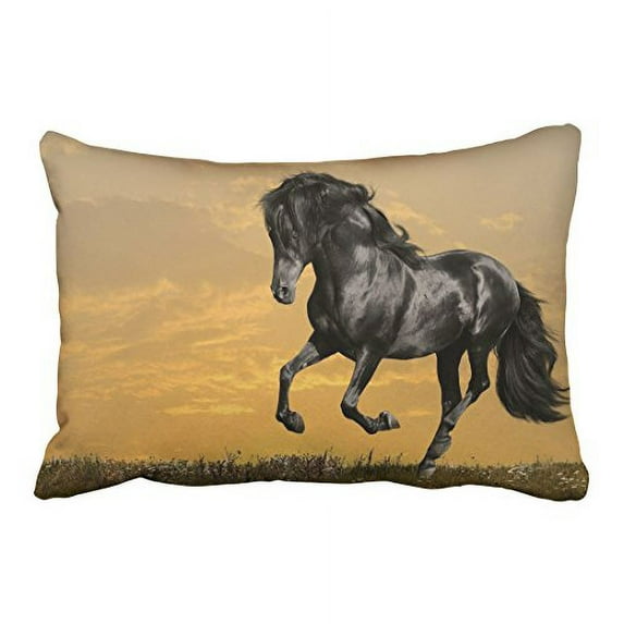 WinHome Black Running Horse Sunset Decorative Pillow Cover With Hidden Zipper Decor Cushion Two Side 20x30 inches