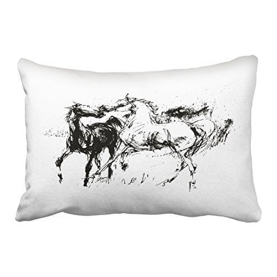 WinHome Black And White Horses Hand Painted Art Polyester 20 x 30 Inch Rectangle Throw Pillow Covers With Hidden Zipper Home Sofa Cushion Decorative Pillowcases