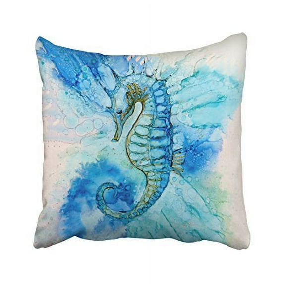 WinHome Blue Watercolor Hippocampus Hand Drawing Decorative Pillowcases With Hidden Zipper Decor Cushion Covers Two Sides 18x18 inches