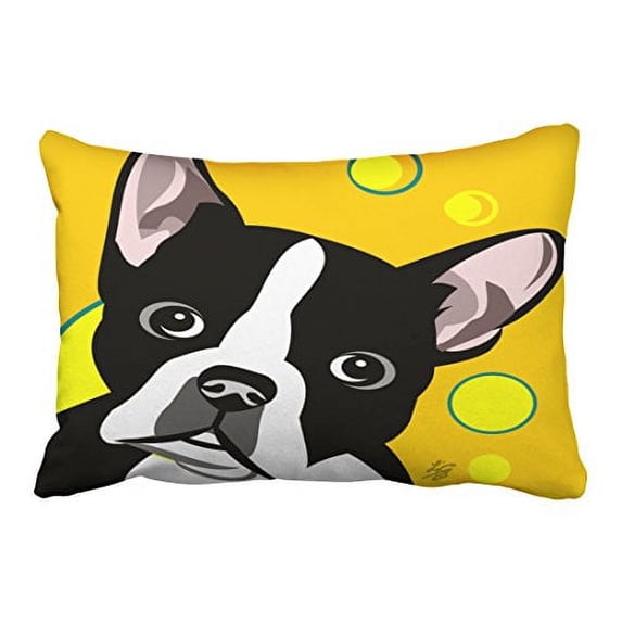 WinHome Boston Terrier Cute Cartoon Dog Pet And Colorful Circle Yellow Art Illustration Polyester 20 x 30 Inch Rectangle Throw Pillow Covers With Hidden Zipper Home Sofa Cushion Decorative Pillowcases