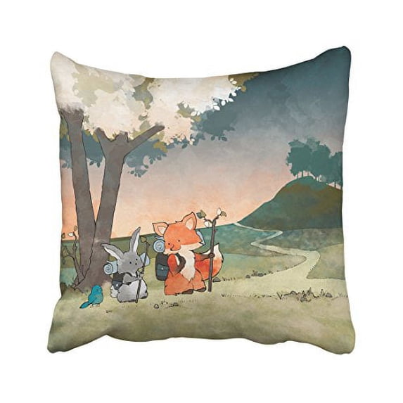 WinHome Cartoon Fox And Rabbit And Bird Travel Together Cute Decorative Pillowcases With Hidden Zipper Decor Cushion Covers Two Sides 18x18 inches