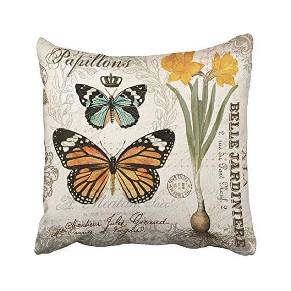 WinHome Chic Modern Vintage French Butterflies Handdrawn Pencil Drawing Polyester 18 x 18 Inch Square Throw Pillow Covers With Hidden Zipper Home Sofa Cushion Decorative Pillowcases