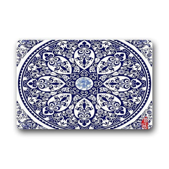 WinHome Chinese Blue-And-White Doormat Floor Mats Rugs Outdoors/Indoor Doormat Size 23.6x15.7 inches