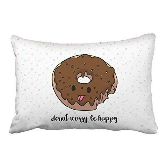 WinHome Chocolate Donut Do Not Worry Be Happy Pillow Cover With Hidden Zipper Decor Cushion Two Side 20x30 inches