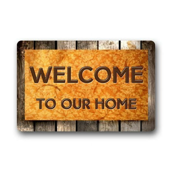 WinHome Classic Elegant Wood Welcome To Our Home Doormat Floor Mats Rugs Outdoors/Indoor Doormat Size 23.6x15.7 inches