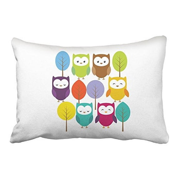 WinHome Colorful Cartoon Owls And Trees With White Decorative Pillowcases With Hidden Zipper Decor Cushion Covers Two Side 20x30 inches