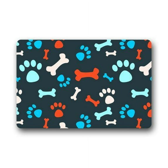 WinHome Colorful Dog Footprints And Boness Doormat Floor Mats Rugs Outdoors/Indoor Doormat Size 30x18 inches