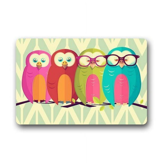 WinHome Colorful Owls Zigzag Background Doormat Floor Mats Rugs Outdoors/Indoor Doormat Size 23.6x15.7 inches