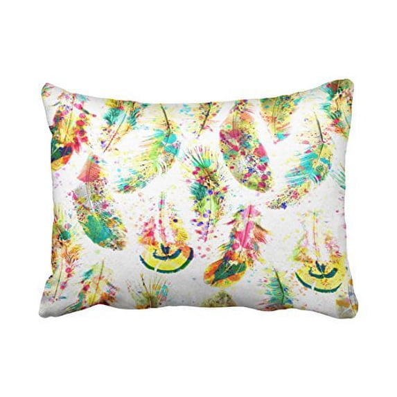 WinHome Colorful Rainbow Cool Trendy Watercolor Neon Splatters Feathers Polyester 20 x 30 Inch Rectangle Throw Pillow Covers With Hidden Zipper Home Sofa Cushion Decorative Pillowcases