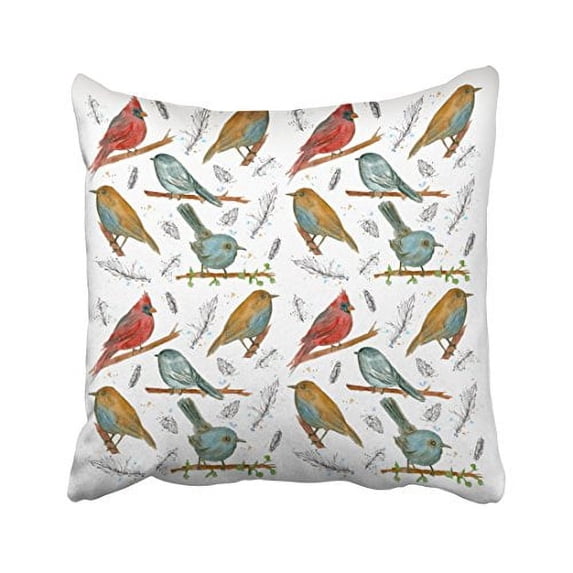 WinHome Colorful Vintage Birds Wildlife Ink Watercolor Illustrations Polyester 18 x 18 Inch Square Throw Pillow Covers With Hidden Zipper Home Sofa Cushion Decorative Pillowcases