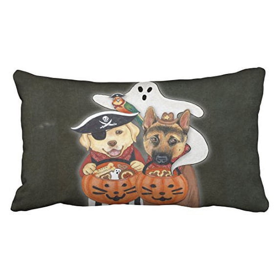 WinHome Colorful Vintage Halloween Ghost Shepherd And Parrot Watercolor Polyester 20 x 30 Inch Rectangle Throw Pillow Covers With Hidden Zipper Home Sofa Cushion Decorative Pillowcases