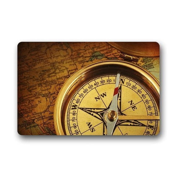 WinHome Compass And Vintage Map Doormat Floor Mats Rugs Outdoors/Indoor Doormat Size 30x18 inches
