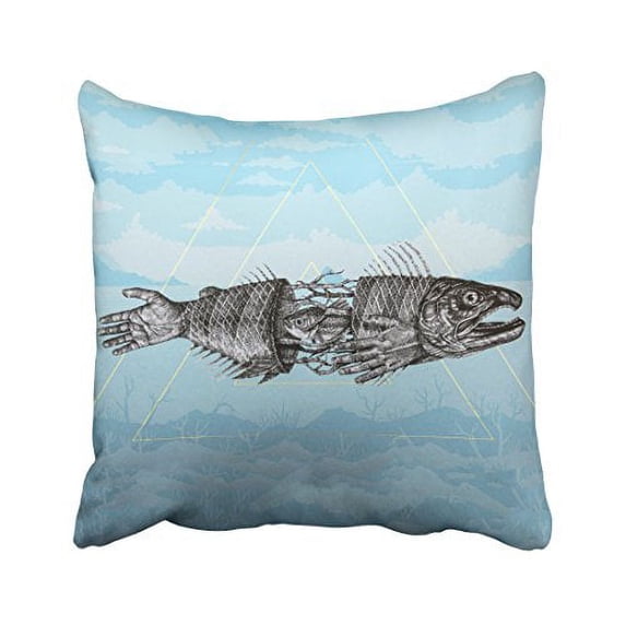 WinHome Creative Fish And Hands Art Design Painting Gold Rectangle Lines Decorative Pillowcases With Hidden Zipper Decor Cushion Covers Two Sides 18x18 inches