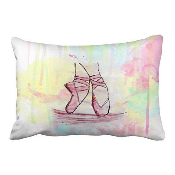 WinHome Cute Ballet Shoes Sketch Watercolor Hand Drawn Polyester 20 x 30 Inch Rectangle Throw Pillow Covers With Hidden Zipper Home Sofa Cushion Decorative Pillowcases