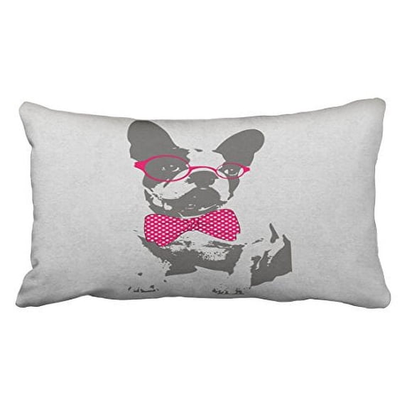 WinHome Cute Funny Trendy Vintage Animal French Bulldog With Glasses With Butterfly Bow Tie Polyester 20 x 30 Inch Rectangle Throw Pillow Covers With Hidden Zipper Sofa Cushion Decorative Pillowcases