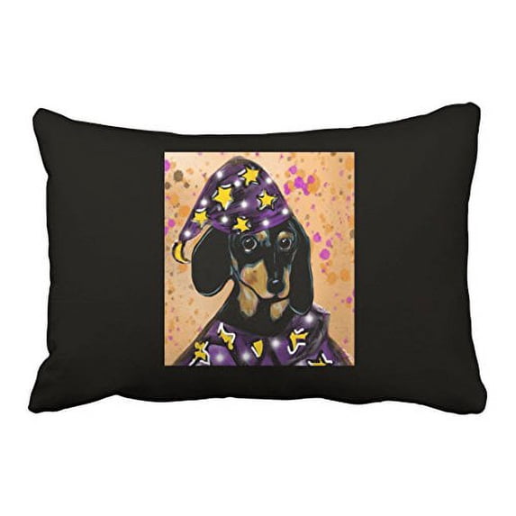 WinHome Cute Girly Dachshund Dog Wizard Star Watercolor Art Halloween Polyester 20 x 30 Inch Rectangle Throw Pillow Covers With Hidden Zipper Home Sofa Cushion Decorative Pillowcases
