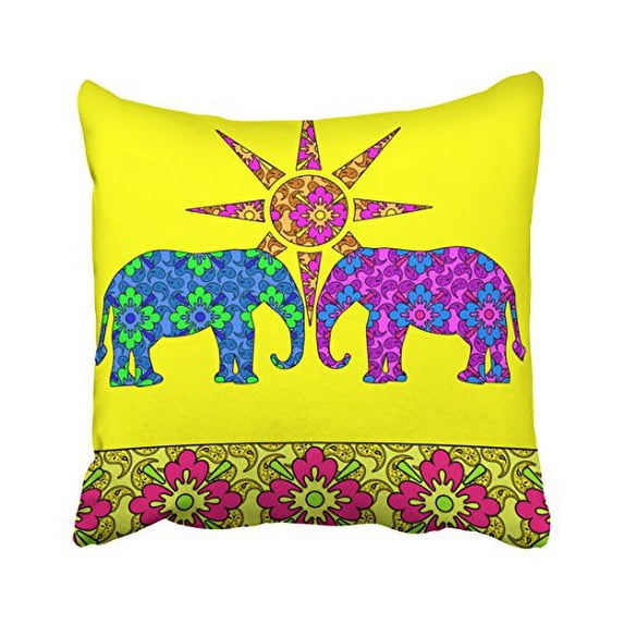 WinHome Cute Vintage Colorful Paisley Elephants Watercolor Polyester 18 x 18 Inch Square Throw Pillow Covers With Hidden Zipper Home Sofa Cushion Decorative Pillowcases