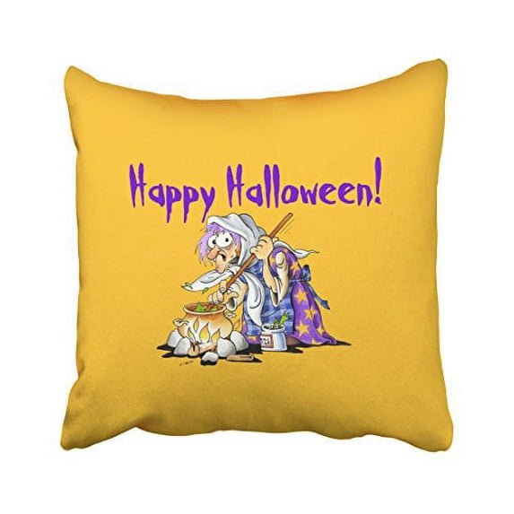 WinHome Cute Vintage Popular Purple Halloween Witch Yellow Pattern Polyester 18 x 18 Inch Square Throw Pillow Covers With Hidden Zipper Home Sofa Cushion Decorative Pillowcases