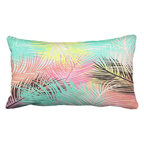 WinHome Cute Watercolor Bright Tropical Palm Tree Leaf Pattern Polyester 20 x 30 Inch Rectangle Throw Pillow Covers With Hidden Zipper Home Sofa Cushion Decorative Pillowcases
