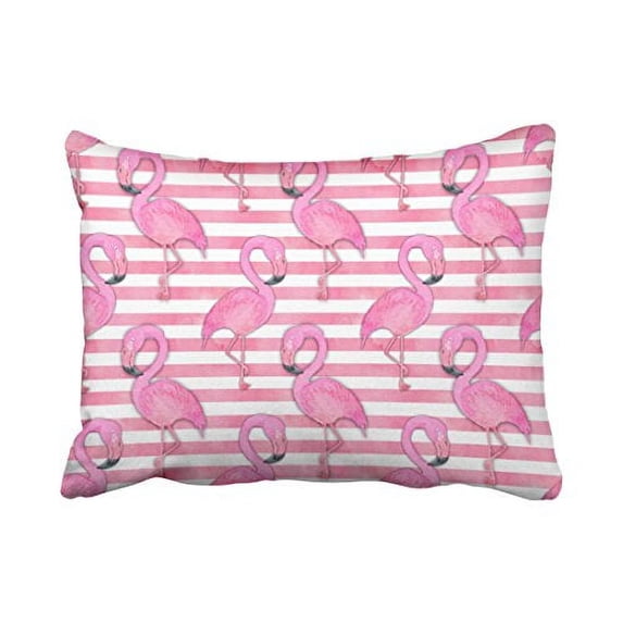 WinHome Cute Watercolor Flamingo On Pink Stripes Polyester 20 x 30 Inch Rectangle Throw Pillow Covers With Hidden Zipper Home Sofa Cushion Decorative Pillowcases