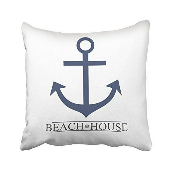 WinHome Decorative BEACH HOUSE The anchor is blue and the background is white Zippered Pillow Cases Covers pillowcase Size 20x20 inches Two Side
