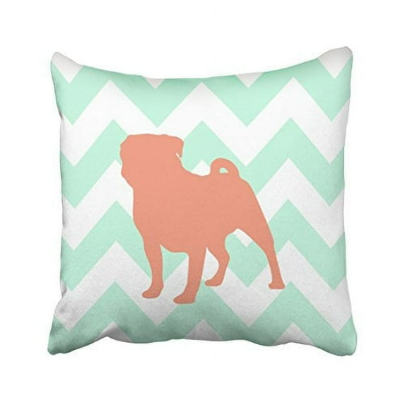WinHome Decorative Coral dog Mint Green White Chevron Zigzag Pattern Throw Pillowcase Standard Size 18x18 inches Two Side