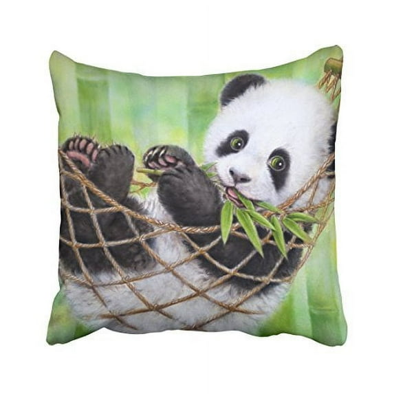 WinHome Decorative Cute Baby Panda Eat Bamboo Funny Bear Animal Art Zippered Pillow Case Decor Pillow Covers Soft Pillowcase Size 20x20 inches Two Side