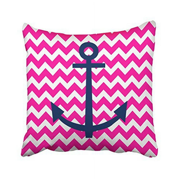 WinHome Decorative Decor pillows Anchor Chevron Nautical Pink and Navy Throw Pillow Cover Size 18x18 inches Two Side