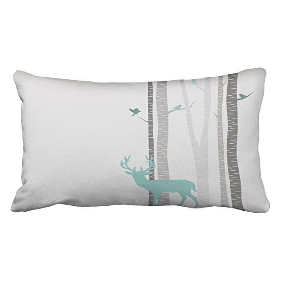 WinHome Decorative Decors Decorative Throw Pillow Case Cushion Cover Birch Trees with Mint Deer Throw Pillow Size 20x30 inches Two Side
