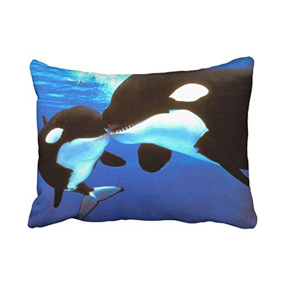 WinHome Decorative Funny Cute Lover Couples Black Killer Whale Kiss Jaws Custom Polyester Soft Zippered Pillow Case Cover Size 20x30 inches Two Side
