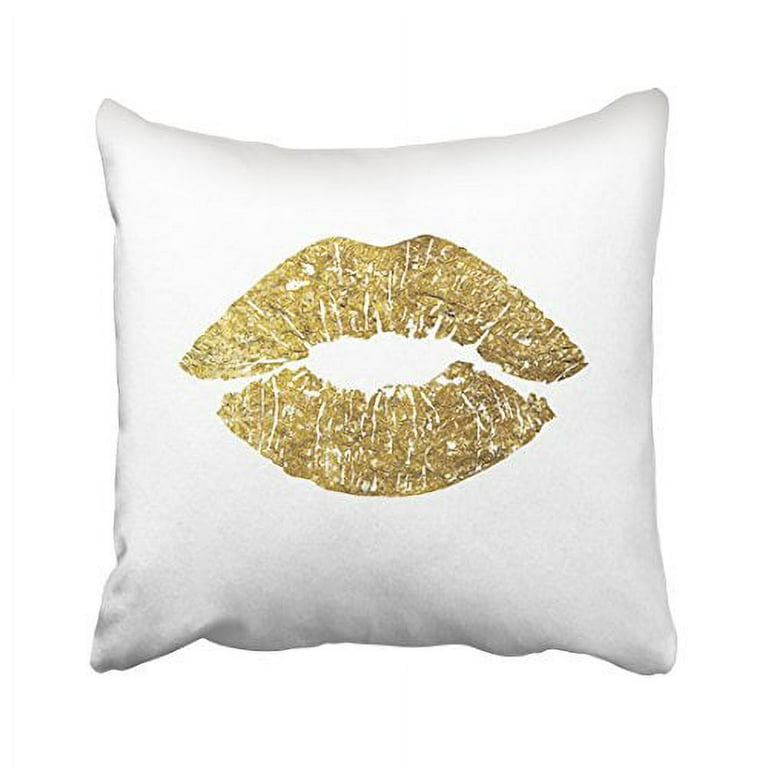 WinHome Decorative Gold Lips Pillow Cover Polyester Throw Pillow